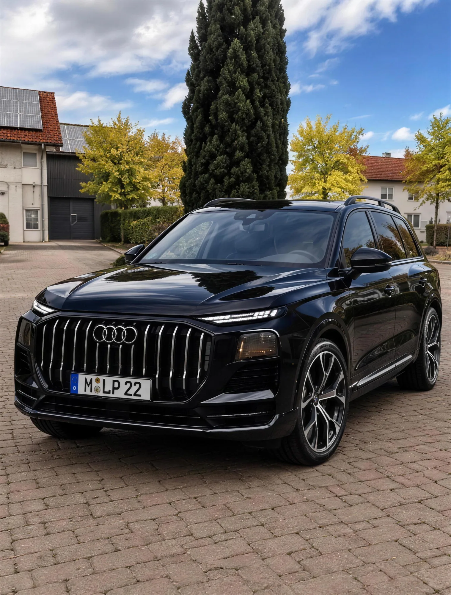 Schwarzer Audi Q9 zur Miete bei der Lackprofi GmbH in Kirchheim, Frontansicht